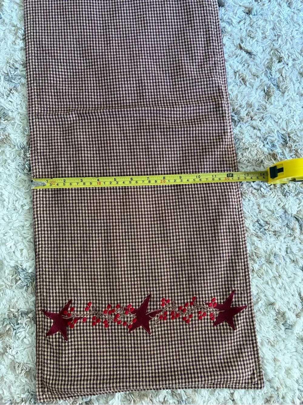 Red and Cream Star Embroidered Runner